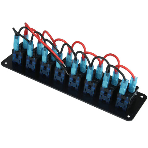 Eight Gang Rocker Switch Panel With Three Pin On Off Prewired Toggle Control Waterproof Aluminum Alloy Panel Blue LED