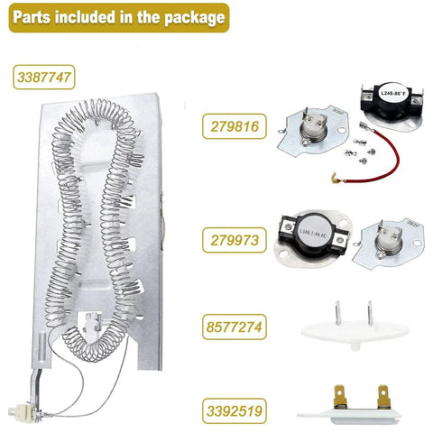Dryer Heating Element Kit Compatible With Whirlpool Cabrio Kenmore He2 He3 Maytag Dryers Replacement NiCr Coil With Durable Mounting Supports