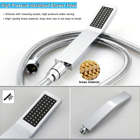 All Metal Rain Shower Head And Handheld Spray Combo With High Pressure Square Head 13 Inch Extension Arm 78 Inch Hose