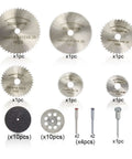 Pro Grade Diamond Cutting Discs Set For Metal And Stone, 31pc Wheel Kit with various blade sizes and shanks for power tools.