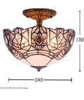 Crystal Bead Tiffany Style Glam Ceiling Light Fixture White Stained Glass Semi Flush Mount Lamp 12 Inch Wide 11 Inch High Antique Green Bronze Base Hardwired With 16 Inch Cord LED Ready