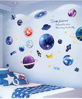 Two Pack Blue Cosmic Galaxy Wall Decals 3D Milky Way Planet Stickers for Living Room, Large 24x36 Inch Sheets, Eco Friendly PVC