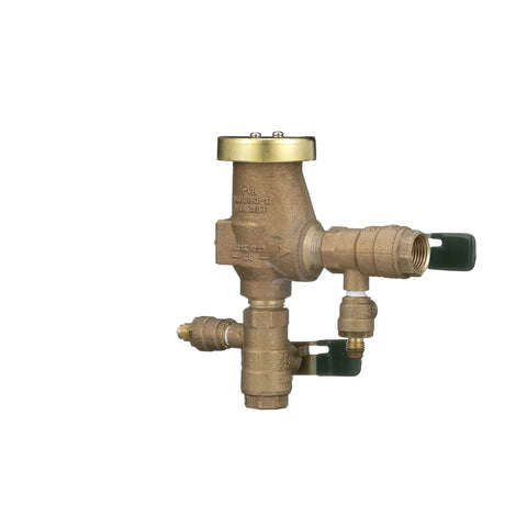Anti Siphon Pressure Vacuum Breaker With Quarter Turn Shutoff And Tee Handles One Half Inch Beefy Bronze Body For Reliable Irrigation Backflow Prevention And Durable Performance, side view