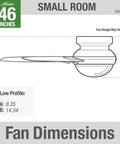 Side view technical drawing of 46 Inch Indoor Ceiling Fan With LED Light, White Finish, Pull Chain Control, Low Profile Mount, Five Blade Design