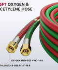 Grade T Heavy Duty Oxygen Acetylene Hose For Welding Torch Use One Quarter Inch By Twenty Five Foot With Nine Sixteen Eighteen B Fittings