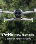 Pro Grade Drone With 48MP 8K Photo Sensor, 3 Axis Gimbal Stabilizer, flying against blurred green background