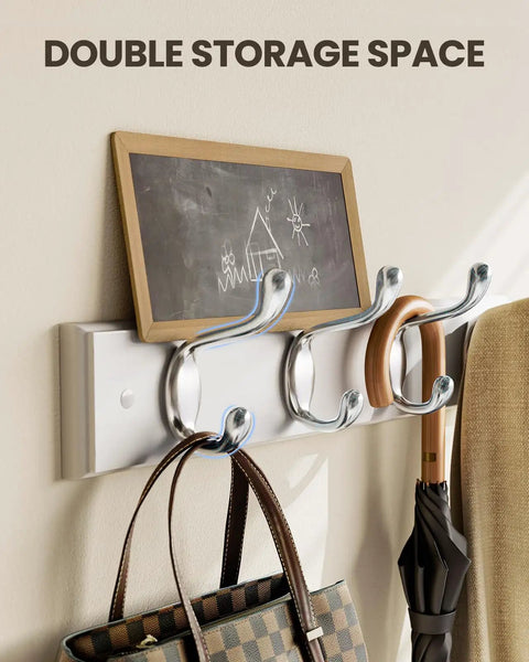 Two Pack Wall Mounted Coat Rack Set With Heavy Duty Hooks For Coats Hats And Bags, Slim White Finish Wall Hangers For Entryway