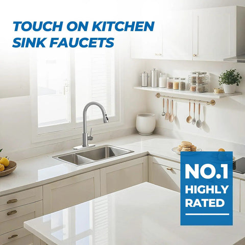 High Arc Brushed Nickel Kitchen Faucet With Pull Down Sprayer in stylish modern kitchen setting