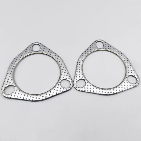 Two 2.5-inch exhaust gaskets with 63.5mm flange, 3-bolt pattern, high-temperature graphite with fire ring.