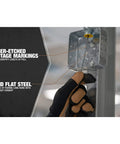 Hand using 1 Eighth Inch Steel Fish Tape, 240 Feet, Tough As Nails Rugged Spring Steel Tool For Electricians with metal box