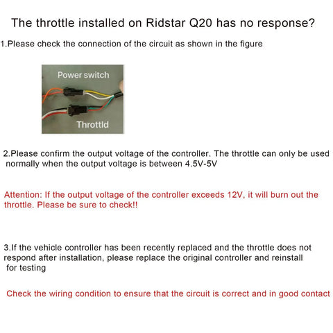 Wiring instructions for Full Twist 22mm Throttle Grip For E Bike And Scooter Universal 22mm Clamp and Ridstar Q20 troubleshooting