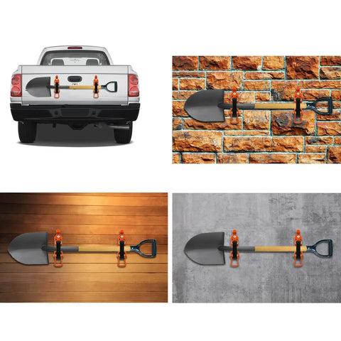 Quick Release Shovel Mount And Axe Holder Kit For Roof Rack And Truck, Tough As Nails Wall Bracket With Metal Rubber Clamps, Space Saving Car Accessory That Keeps Tools Secure On Rough Roads