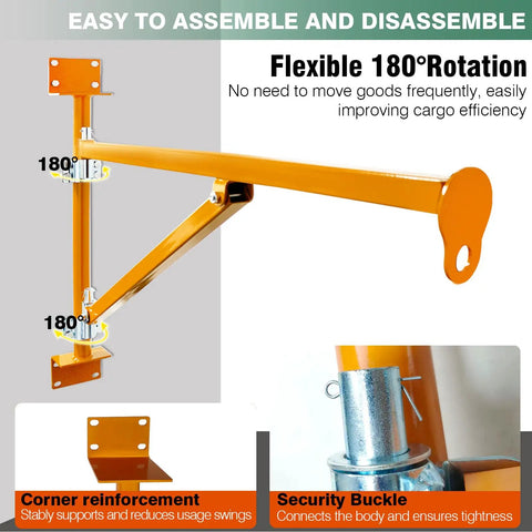 Heavy Duty Wall Mount Jib Crane Hoist Support Arm With 180 Degree Swinging Electric Scaffolding Lift Bracket mounted with secure corner reinforcement.