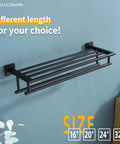 Matte Black Bath Towel Rack With Double Towel Bars 24 Inch Wall Mounted Stainless Steel Shelf on light blue wall