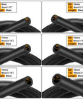 Six Piece Silicone Vacuum Tubing Hose Kit For Automotive Use, showing six sizes from 1/8 inch to 3/8 inch, black flexible hoses visible