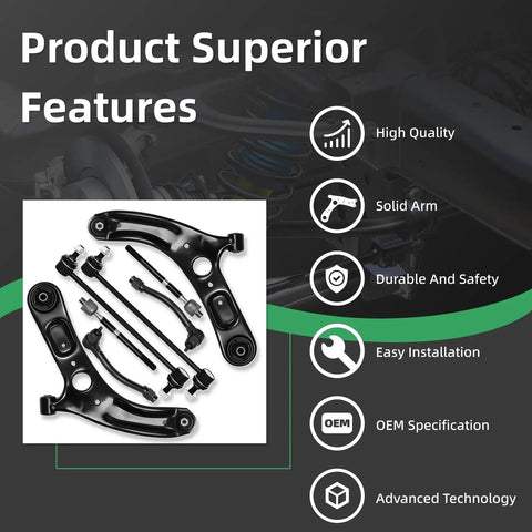 Front Lower Control Arm With Ball Joint Driver And Passenger Sides Plus Front Outer Tie Rod Assembly Kit for Kia Forte suspension parts