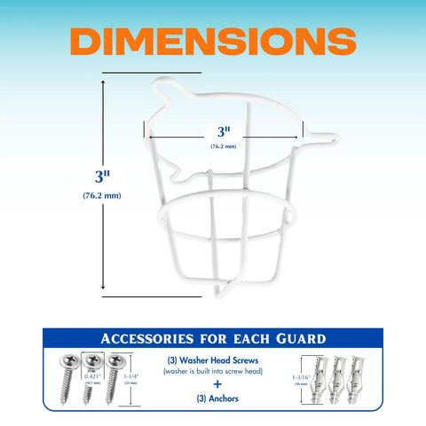 Dimensions of Heavy Duty Chrome Fire Sprinkler Head Guard Cage with Bulletproof Coverage, measuring 3 inches.