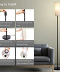 Modern Tall LED Floor Lamp With Linen Shade And Black Iron Pole, Perfect For Living Room, Bedroom, Or Office installation guide