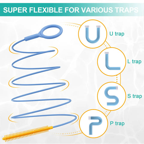 50 Inch Drain Snake 3 Pack Reusable Clog Remover For Kitchen And Bathroom Drains Ultra Slim And Unbreakable Reach Deep Blockages Through Tight Pipes No Snags, flexible for U, L, S and P traps