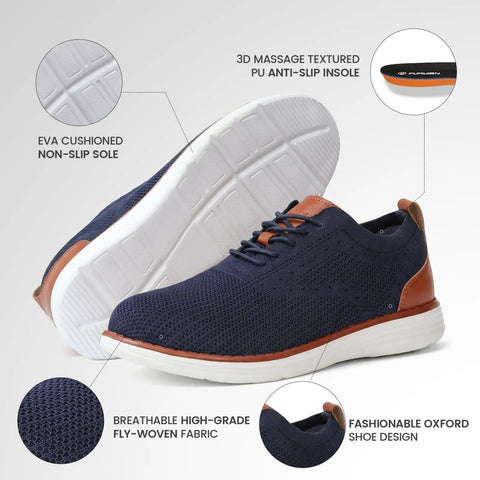 Steel Toe Work Sneakers For Men, Lightweight Oxford Style Safety Shoes, Casual Dress Kicks For Job Sites, ASTM F2413 Rated Steel Toe Protection, Comfortable All Day, Navy Blue, front view