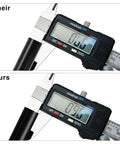 Comparison of caliper measurements showing thickness difference, highlighting accuracy for Portable Foldable Music Stand For Piano And Violin.