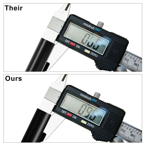 Comparison of caliper measurements showing thickness difference, highlighting accuracy for Portable Foldable Music Stand For Piano And Violin.