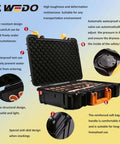 WEDO waterproof safety box with impact resistant design, open view showcasing storage for tools, ideal for transportation.