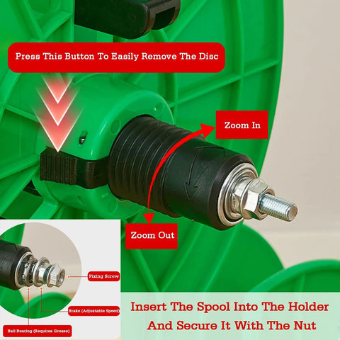 Close-up of Turntable Cable Roller Stand With Wheels For Easy Wire Management and Spool Storage adjustment mechanism