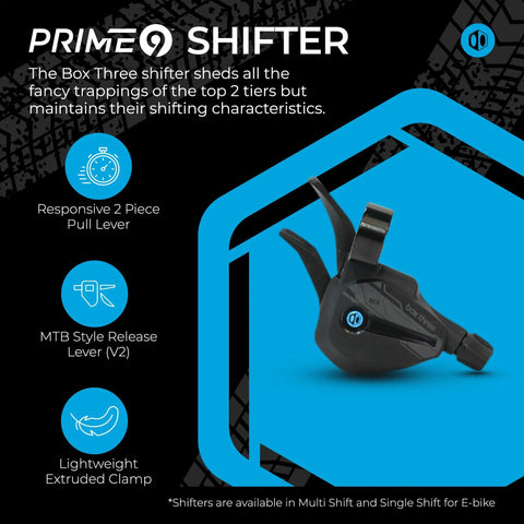 Prime 9 1x9 Multi Shift Mountain Bike Groupset Matte Black 9 Speed Drivetrain Shifter featuring responsive pull lever design