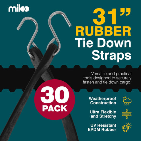 Heavy Duty Rubber Bungee Cords With Hooks, 31 Inch, Tarp And Cargo Straps, Made In USA, Pack Of 30, close-up of hooks