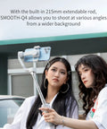 Two women filming with Smooth Q4 Combo Gimbal Stabilizer Dope Built In Extension Rod Portable Foldable Vlogging Rig