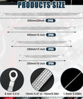Hella Rugged Engine Chassis Grounding Cable Kit features sizing details for eight thick silver straps in four lengths.