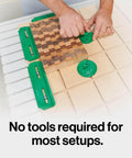Matchfit Workholding Clamp Kit And Dovetail Router Bit Bundle being adjusted on woodworking setup without tools