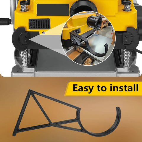Heavy Duty Side Mount Dust Hose Bracket For Planer Compatible With Two Point Five And Four Inch Collection Hoses, showing installation