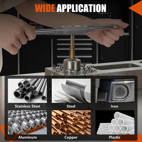 Usage of 86 Piece Master Tap And Die Kit With Titanium Coating For SAE Sizes Four To Five Eighths And Metric M3 To M Sixteen.