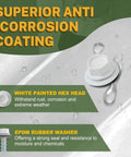 Top Shelf Badass Metal Roofing Screws Number 10 X 1 Inch 300 Pack With Rubber Washers White rust-resistant screws with hex head and rubber washer.