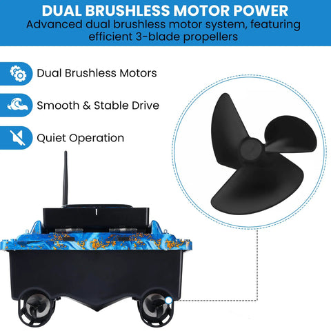 RC Bait Boat With 2.4G Remote 546 Yard Range Dual 5200mAh Batteries 4.4 Lb Bait Capacity Heavy Duty ABS Hull Brushless Motors