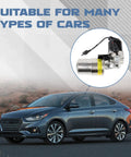 Image showing a car and a close-up of an ABS Pump Brake Booster Hydraulic Motor for 2000 to 2019 Pajero Montero Replacement Accumulator Unit Compatible With MR569728 MR977461 High Performance ABS Pump Kit For Smooth Responsive Braking.