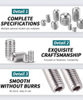 100 Piece Allen Screws Set Kit M3 M4 M5 M6 M8 With Allen Keys Heavy Duty Built To Last 304 Stainless Steel Cup Point Fasteners image