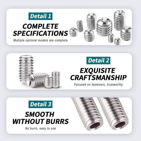 100 Piece Allen Screws Set Kit M3 M4 M5 M6 M8 With Allen Keys Heavy Duty Built To Last 304 Stainless Steel Cup Point Fasteners image