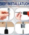 Four images showing assembly and use of the 3/8 in Concrete Threaded Vertical Rod Anchor with 1/4 in shank and 1.5 in length.