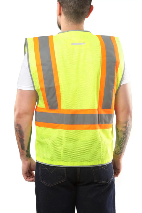 High Visibility Safety Vest Yellow Medium Surveyor with Breathable Design and Harness Openings for Comfort Reflective Strips back view