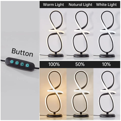 Sleek Black Modern Table Lamp With Touch Control 17 Inch LED Dimmable Spiral Metal Desk Light 3 Color Temperature Modes