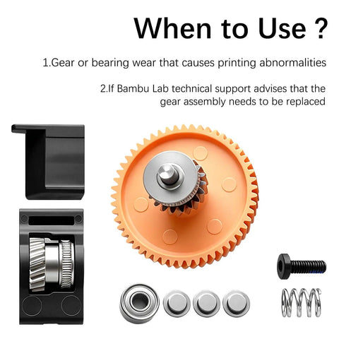 P2S Extruder Gear Assembly Replacement For P2S Stainless Steel Drive Gear Kit with bearings, spring, and pulley parts