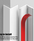 Heavy Duty Self Adhesive Wall Corner Protectors featuring a quick peel and stick mount, showing installation with protective film.