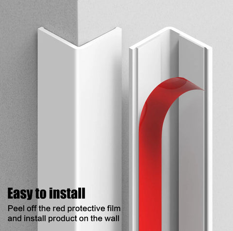 Heavy Duty Self Adhesive Wall Corner Protectors featuring a quick peel and stick mount, showing installation with protective film.