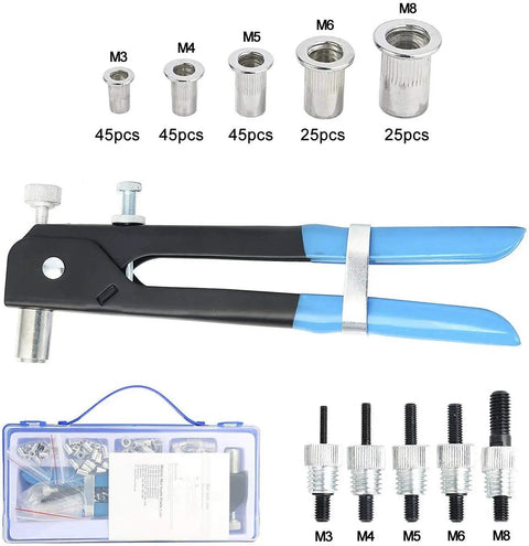191 Piece Heavy Duty Blind Rivet Nut Kit Set With Pro Grade Rivet Nut Gun And 185 Piece Metric Nuts M3 M4 M5 M6 M8 For Auto Marine And Metalworking Projects High Strength Steel Rivnuts