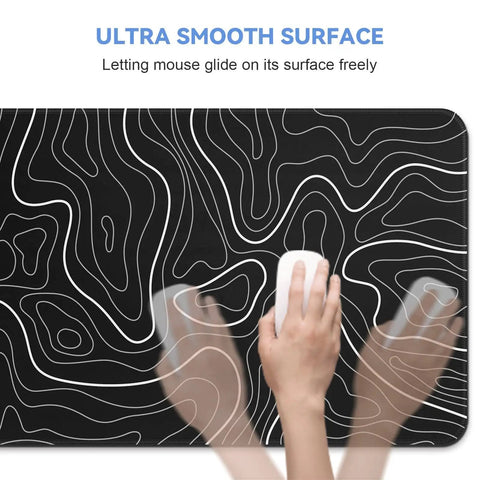 Beastly Ultra Wide Gaming Mouse Pad XL 31.5 By 11.8 Inches With Anti Slip Rubber Base Matte Black With White Topographic Line Design