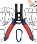Miter Spring Clamps Kit For Woodworking With Pliers And Carabiner, 10 Piece Set includes red-handled pliers, clamps, and carabiner.