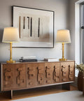 Modern Gold Brass Table Lamp Set Of 2 For Bedroom And Living Room With White Drum Shade on decorative wooden console table